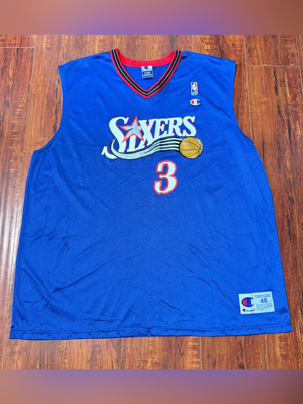 Allen Iverson #3 Philadelphia 76ers Champion Blue Jersey Sz 48-XL Read Info Blw!